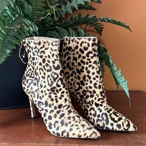 NEW!! Leopard Calf hair Pointed Toe Ankle Boots - Women's